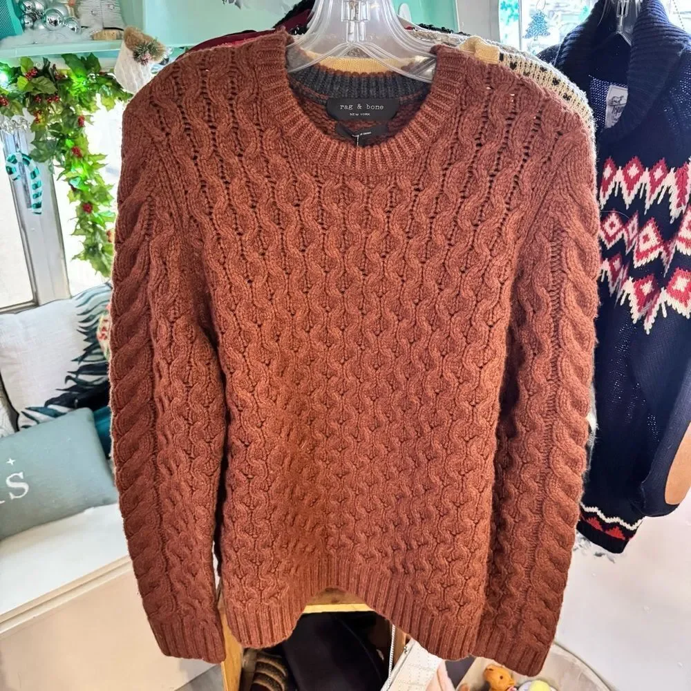 rag & bone  NWT Russet Deacon Crew Cable Knit Sweater Men’s Size Medium - Picture 8 of 8